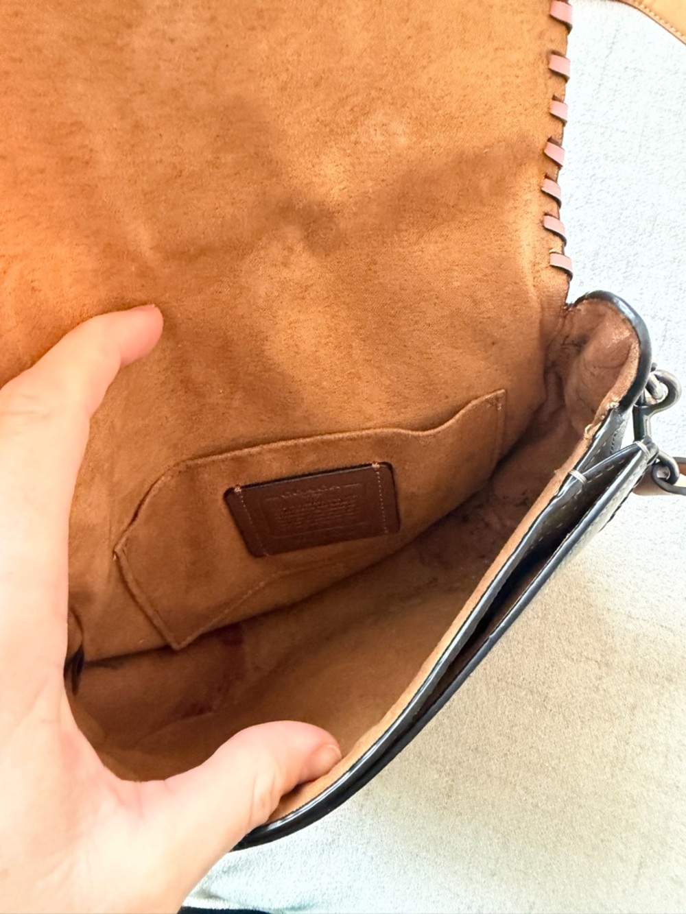 Coach Pink, Olive & Tan Leather Crossbody Saddle Bag - Picture 8 of 12